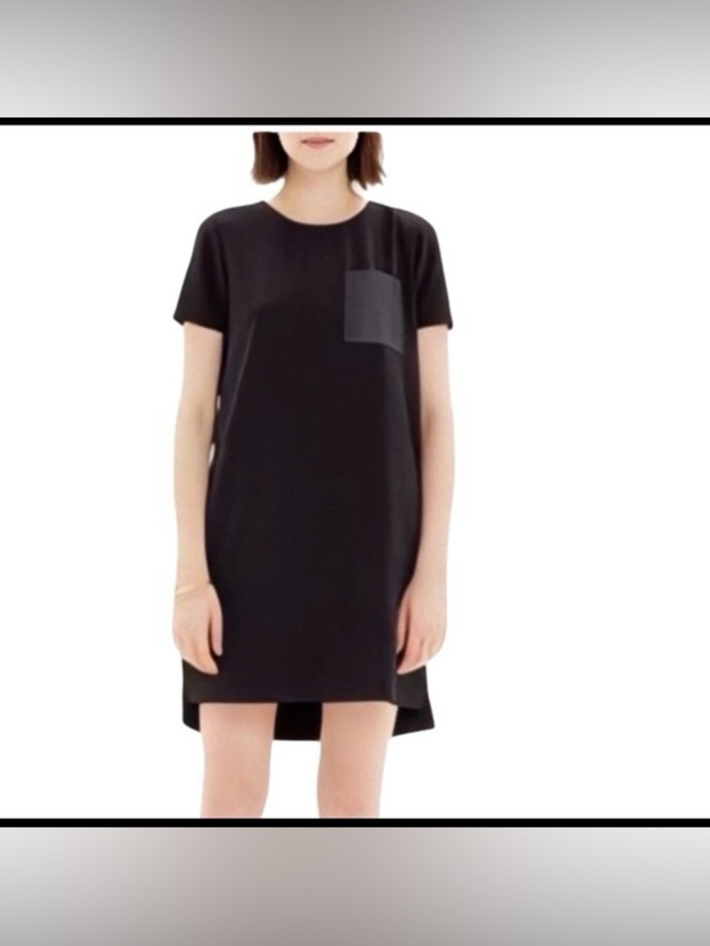 Madewell Women's Solid Black Short Sleeve Leather Pocket T-Shirt Dress Size XS